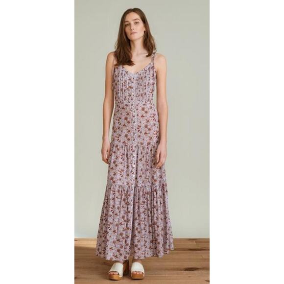 Veronica Beard‎ Windansea Floral-Print Pleated Maxi Dress Lavender Size Large - Picture 2 of 14